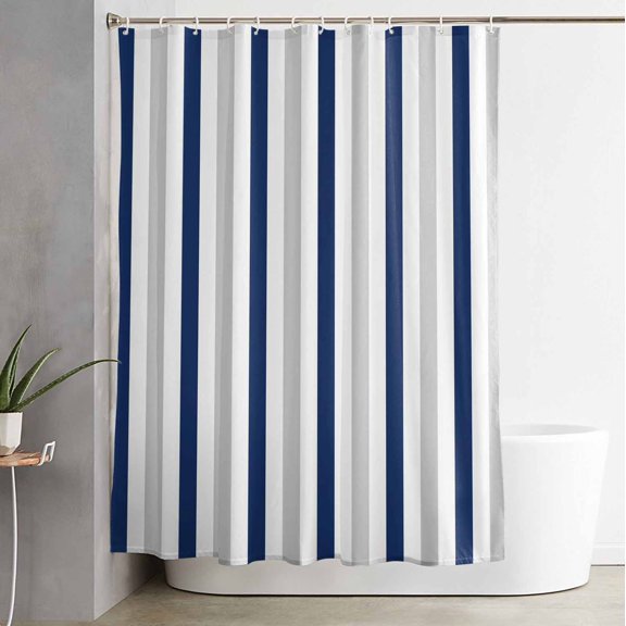 Shower Curtain Navy Blue Stripes Gray Line Waterproof Shower Curtain Set with Hooks for Bathroom Showers,Stalls and Bathtubs,54x78InGeometric Minimalist Style