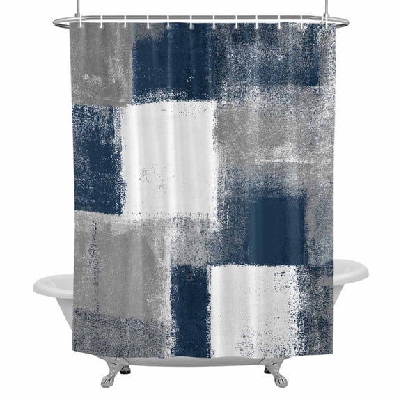 Shower Curtain, Navy Grey Paint Textured Waterproof Fabric Bathroom Shower Curtains Set with Hooks,72 X 72 Inch Long, Abstract Rustic Blue Tones