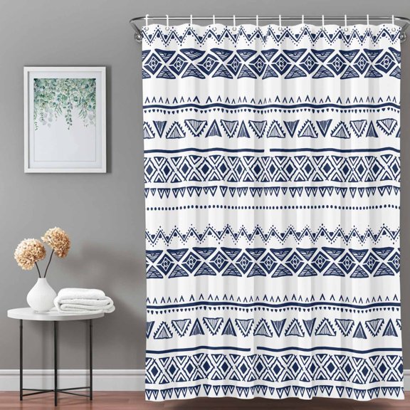 Shower Curtain,Navy Stripes Boho Ethnic Style Waterproof Shower Curtain Set with Hooks for Bathroom Showers,Stalls and Bathtubs,36x72in,Waves Abstract Geometric
