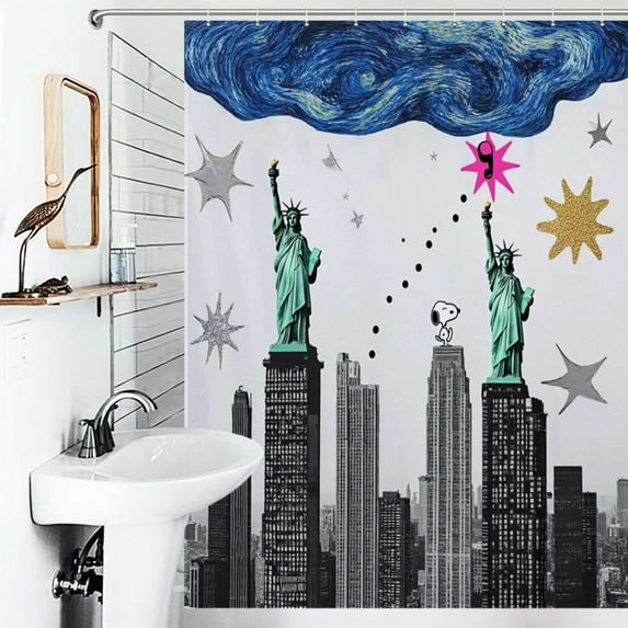 Shower Curtain New York City Skyline With Stars-2 Bathroom Waterproof Polyester Home Ration Curtain With Hook
