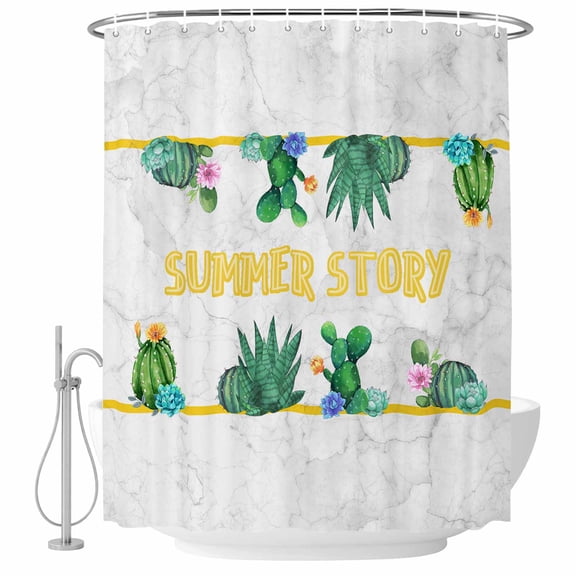 Shower Curtain Oasis Cactus Summer Waterproof Polyester Bathroom Curtain Succulent Plant Decorative Bath Accessory for Shower, Tub, and Bathroom Decor 72 x 84 In