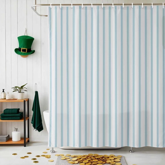 Shower Curtain, Ocean Blue Stripes Seamless Ticking Stripe Waterproof Shower Curtain Set with Hooks for Bathroom Showers,Stalls and Bathtubs,72x72In Farmhouse Pinstripe
