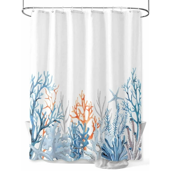 Shower Curtain Ocean Coral Shower Curtains for Bathroom, Waterproof Polyester Shower Curtain Set with Hooks, Standard Size 66" x 72" Blue Starfish