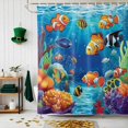 thumbnail image 1 of Shower Curtain, Ocean Fish Coral Seaweed Cartoon Style Waterproof Shower Curtain Set with Hooks for Bathroom Showers,Stalls and Bathtubs,72x72In Blue Underwater World, 1 of 9