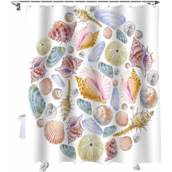 Shower Curtain Ocean Shell Shower Curtains for Bathroom Decor Marine Life Shower Curtain Sets with Hooks Waterproof Fabric Bath Curtain Standard 72" X 72"