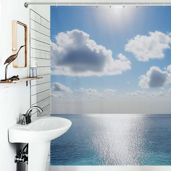 Shower Curtain Ocean Sky Clouds Glitter Bath Curtain Polyester Fabric Bathroom Ration With Hooks