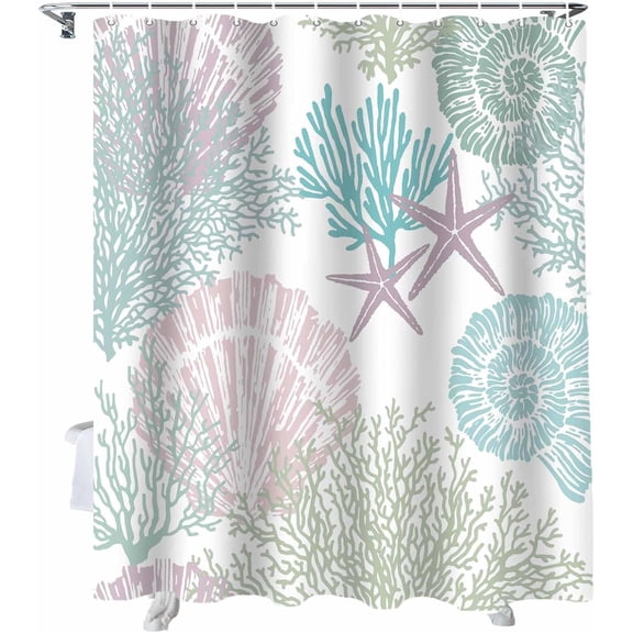 Shower Curtain Ocean Starfish Shell Coral Shower Curtains for Bathroom Decor Marine Abstract Retro Shower Curtain Sets with Hooks Waterproof Fabric Bath Curtain Extra Long 72" X 84"