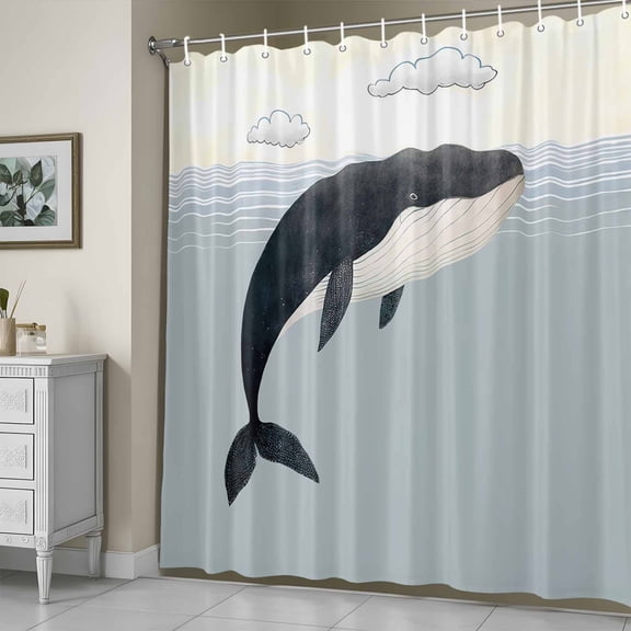 Shower Curtain,Ocean Whale Cartoon Waterproof Fabric Bath Curtains with Hooks Blue Sea Water Clouds Washable Bathroom Shower Curtains for Home Hotel Decor,72x72 Inch