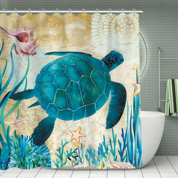 Shower Curtain Oceans Bathroom Shower Curtains sea life Bathroom Decor Waterproof Cloth Fabric with 12 Hooks Bathroom Accessories 72x72 Inch