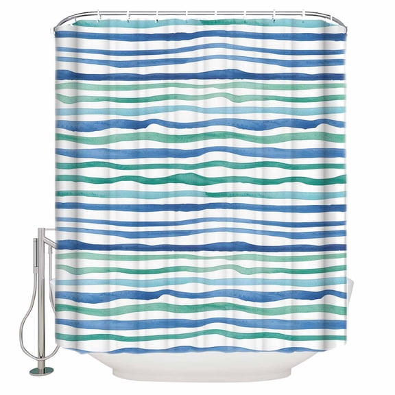 Shower Curtain Oceans Style Striped Waterproof Shower Curtain Set with Hooks for Bathroom Showers,Stalls and Bathtubs,54x78In Blue-green Geometric Line
