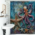 thumbnail image 1 of Shower Curtain Octopus And Starfish Art Painting Bath Curtain Polyester Fabric Bathroom Ration With Hooks, 1 of 4