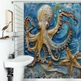 thumbnail image 1 of Shower Curtain Octopus And Starfish Art Painting Polyester Waterproof Home Ration Curtain With Hook, 1 of 4