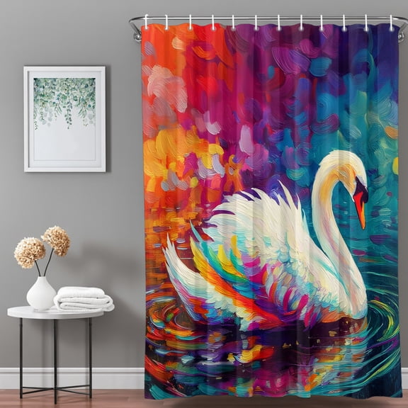 Shower Curtain,Oil Painting Style Swan Waterproof Shower Curtain Set with Hooks for Bathroom Showers,Stalls and Bathtubs,36x72in,Colorful Reflection Art