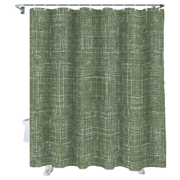 Shower Curtain Olive Green Linen Fabric Bathroom Curtains with Hooks, Waterproof Fabric Pure Solid Color Bath Shower Curtains Set for Bathroom Bathtubs Decor 72x72 Inch