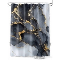 Shower Curtain Ombre Black Gold Marble Bath Curtains Decor Waves Abstract Waterproof Polyester Fabric Bathroom Shower Curtain Set with 12 Hooks Decoration 72 x 72 Inches
