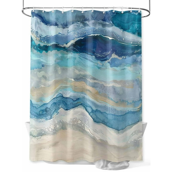Shower Curtain Ombre Blue Bathroom Curtains with Hooks, Waterproof Fabric Beach Ocean Wave Abstract Bath Shower Curtains Set for Bathroom Bathtubs Decor 72x72 Inch