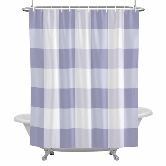 Shower Curtain, Ombre Purple White Plaid Waterproof Fabric Bathroom Shower Curtains Set with Hooks,72 X 72 Inch Long, Checkerd Pattern