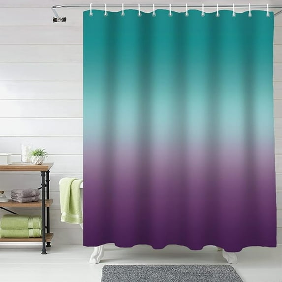 Shower Curtain Ombre Turquoise Purple Bath Curtain Sets For Bathroom Washable, Polyester Fabric With Hooks 72"W x 84"L