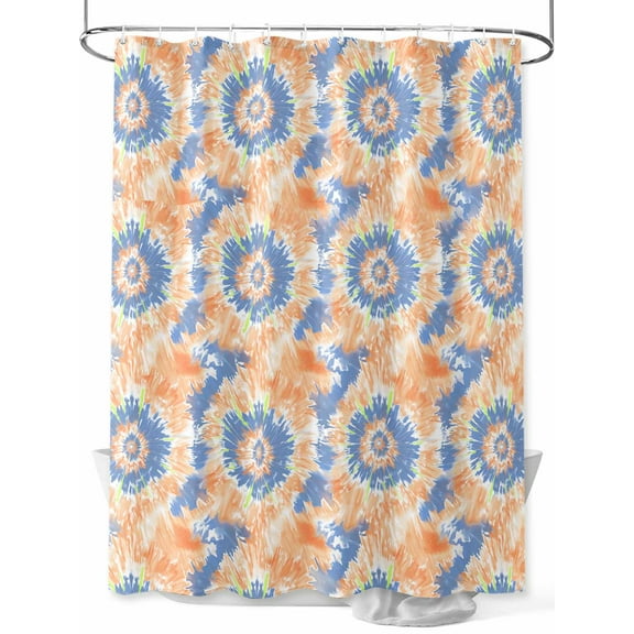 Shower Curtain Orange Blue Tie Dye Bathroom Curtains with Hooks, Waterproof Fabric Boho Abstract Art Bath Shower Curtains Set for Bathroom Bathtubs Decor 36x72 Inch