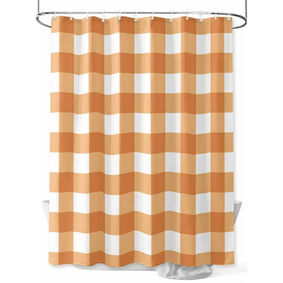 Shower Curtain Orange Buffalo Plaid Bathroom Curtains with Hooks, Waterproof Fabric Check Lines Bath Shower Curtains Set for Bathroom Bathtubs Decor 36x72 Inch