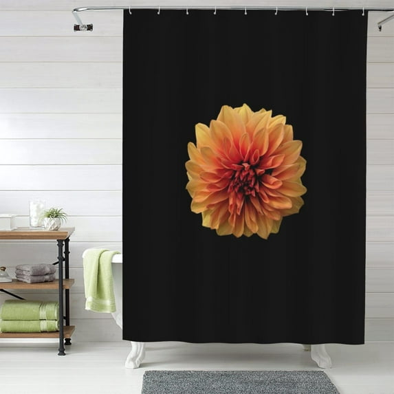 Shower Curtain, Orange Dalia Waterproof Fabric Plastic Shower Curtain, Drying Fast Bathroom Curtain with 9 Buttonholes, Ruffle Shower Curtain 60x72in