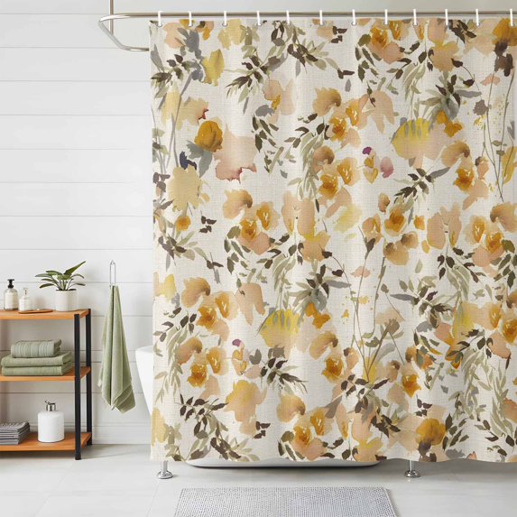 Shower Curtain Orange Flowers Shower Curtains for Bathroom Decor, Waterproof Polyester Shower Curtain Set with Hooks, Small Stall Size 36" x 72" Watercolor Wildflowers