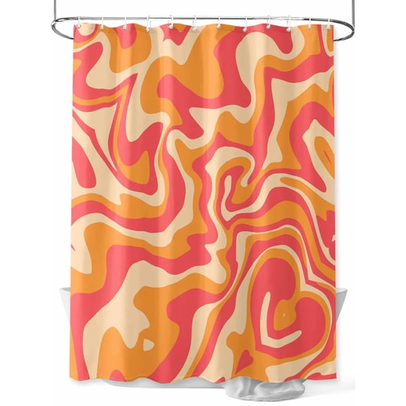 Shower Curtain Orange Pink Spiral Swirl Bathroom Curtains with Hooks, Waterproof Fabric Liquid Art Abstract Lines Bath Shower Curtains Set for Bathroom Bathtubs Decor 36x72 Inch