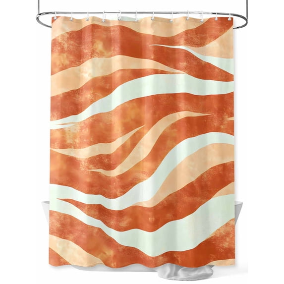 Shower Curtain Orange Stripe Bathroom Curtains with Hooks, Waterproof Fabric Modern Abstract Lines Bath Shower Curtains Set for Bathroom Bathtubs Decor 36x72 Inch
