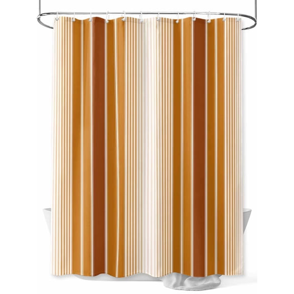 Shower Curtain Orange Striped Bathroom Curtains with Hooks, Waterproof Fabric Ombre Vertical Stripes Bath Shower Curtains Set for Bathroom Bathtubs Decor 36x72 Inch