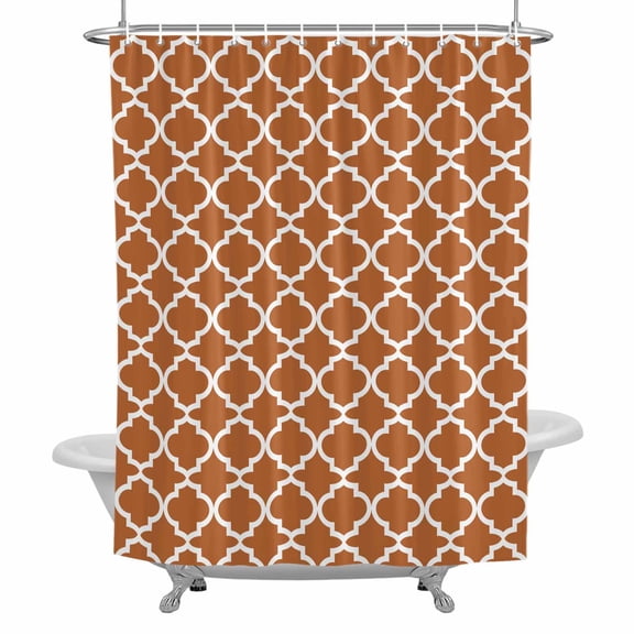 Shower Curtain, Orange White Geometric Waterproof Fabric Bathroom Shower Curtains Set with Hooks,72 X 72 Inch Long, Minimalist Morocco Pattern