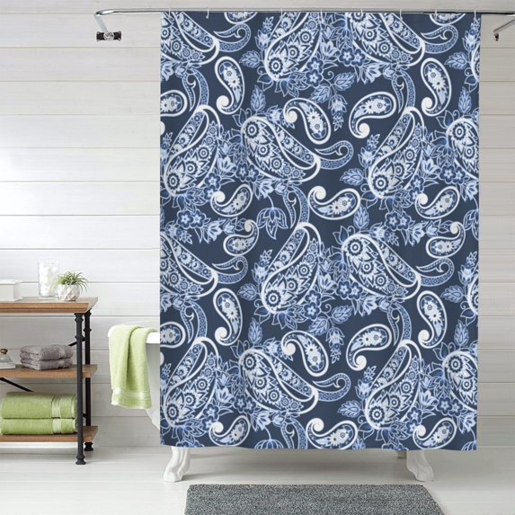 Shower Curtain, Paisley Pattern No.90130 Waterproof Fabric Plastic Shower Curtain, Drying Fast Bathroom Curtain with 9 Buttonholes, Ruffle Shower Curtain 60x72in