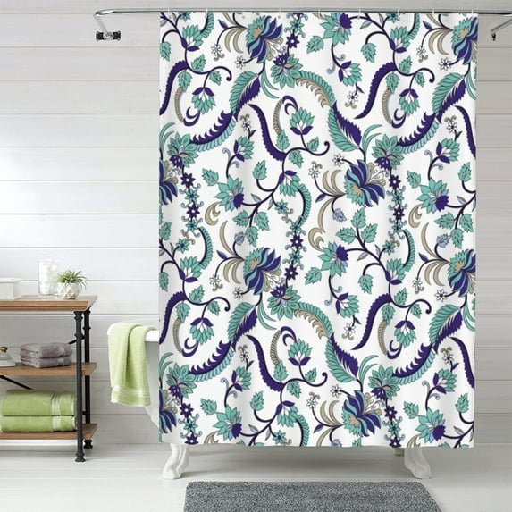 Shower Curtain, Paisley Pattern No.9074 Waterproof Fabric Plastic Shower Curtain, Drying Fast Bathroom Curtain with 9 Buttonholes, Ruffle Shower Curtain 60x72in