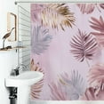 thumbnail image 1 of Shower Curtain Palm Leaf Print Pink Bath Curtain Polyester Fabric Bathroom Ration With Hooks, 1 of 4