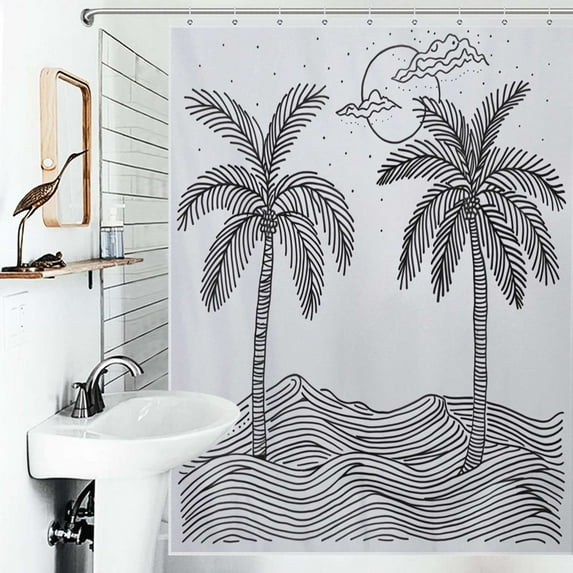 Shower Curtain Palm Trees With A Black And White Polyester Waterproof Home Ration Curtain With Hook