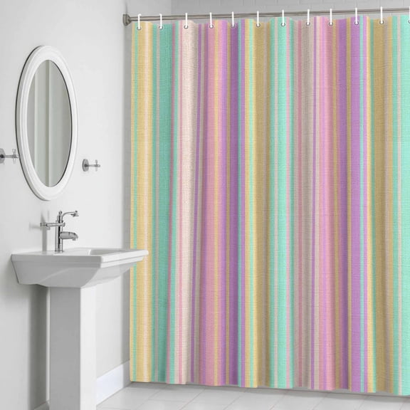Shower Curtain, Pastel Colors Vertically Striped Waterproof Shower Curtain Set with Hooks for Bathroom Showers,Stalls and Bathtubs,72x72In Modern Vintage Linen