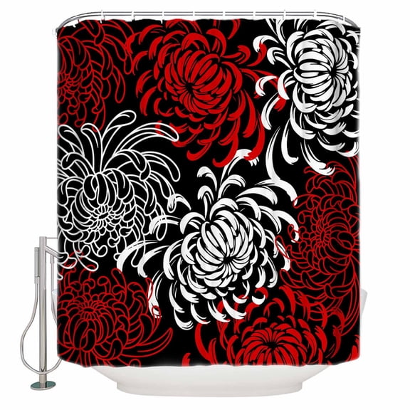 Shower Curtain Pastoral Abstract Flower Waterproof Shower Curtain Set with Hooks for Bathroom Showers,Stalls and Bathtubs,54x78In Red Black White Floral Art