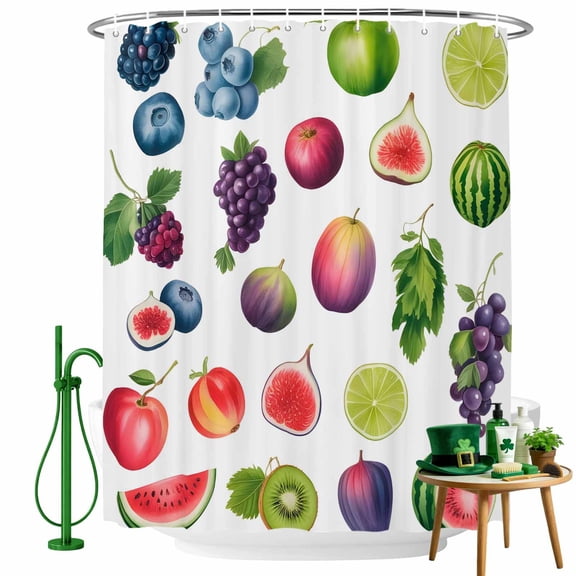 Shower Curtain, Pastoral Fruit Watermelon Grapes Waterproof Shower Curtain Set with Hooks for Bathroom Showers,Stalls and Bathtubs,36x72In Farm Kiwifruit Lemon