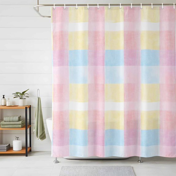 Shower Curtain Pastoral Plaid Shower Curtains for Bathroom Decor, Waterproof Polyester Shower Curtain Set with Hooks, Standard Size 72" x 72" Blue Yellow Pink