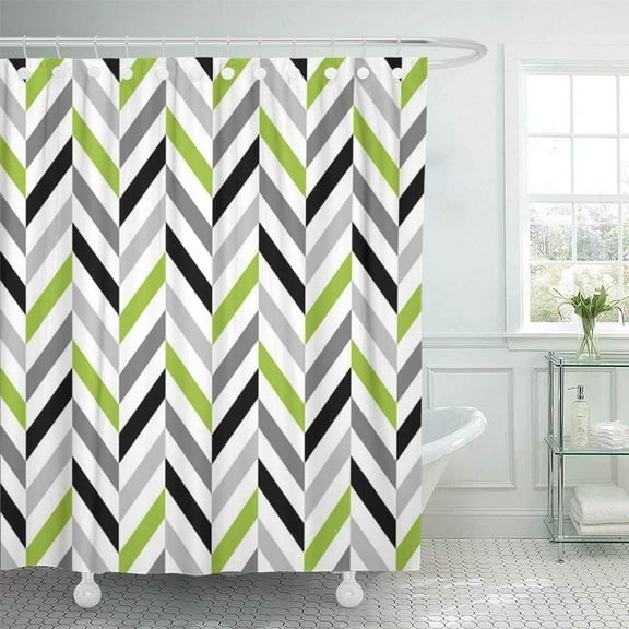 Shower Curtain Pattern Modern Lime Green Gray Black Herringbone Geometric Grey 72"x72" Home Decor Waterproof Bath Bathroom Curtain Set with Hooks