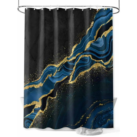 Shower Curtain Peacock Blue Abstract Marble Bathroom Curtains with Hooks, Waterproof Fabric Black Malachite Gold Veins Bath Shower Curtains Set for Bathroom Bathtubs Decor 72x72 Inch