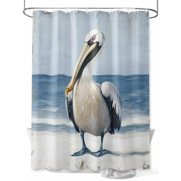 Shower Curtain, Pelican Modern Bird Ocean Washable Shower Curtain with Hooks Bath Decor Fabric Shower Curtains for Bathroom, Hotel, Stalls, Bathtubs, 36x72 Inch