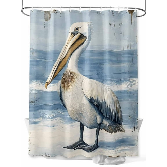 Shower Curtain, Pelican Modern Retro Bird Ocean Washable Shower Curtain with Hooks Bath Decor Fabric Shower Curtains for Bathroom, Hotel, Stalls, Bathtubs, 48x72 Inch