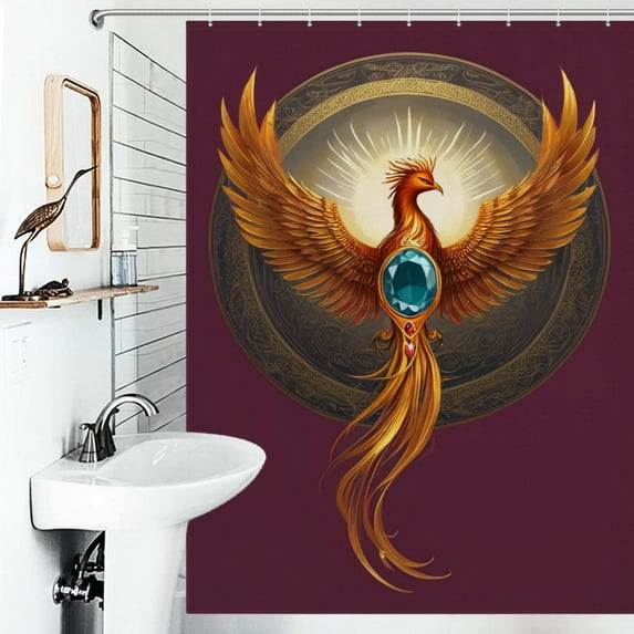 Shower Curtain Phoenix Emblem Design Polyester Waterproof Home Ration Curtain With Hook
