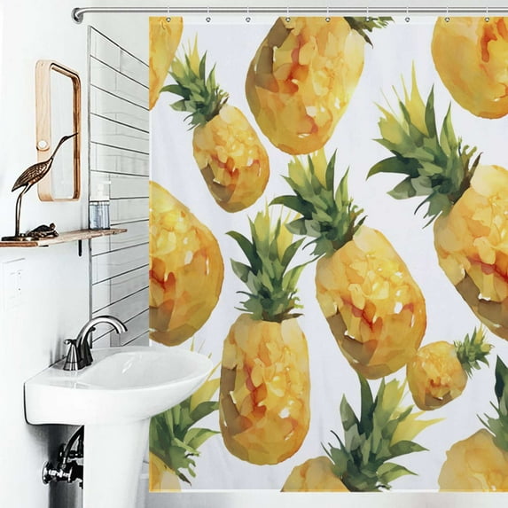 Shower Curtain Pineapple Pattern Orange Yellow Polyester Waterproof Home Ration Curtain With Hook