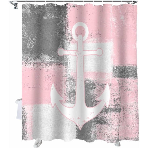 Shower Curtain Pink Anchor Shower Curtains for Bathroom Decor Grey Abstract Painting Art Shower Curtain Sets with Hooks Waterproof Fabric Bath Curtain Extra Long 72" X 84"