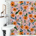 thumbnail image 1 of Shower Curtain Pink Background Orange Floral Pattern Bath Curtain Polyester Fabric Bathroom Ration With Hooks, 1 of 4