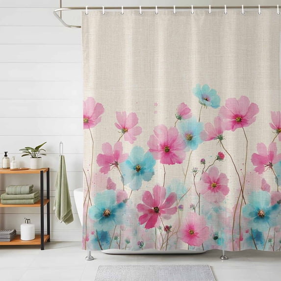 Shower Curtain Pink Blue Flower Shower Curtains for Bathroom Decor, Waterproof Polyester Shower Curtain Set with Hooks, Extra Long 72" x 84" Spring Vintage Floral