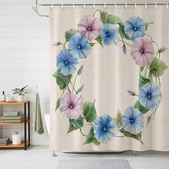Shower Curtain Pink Blue Flower Shower Curtains for Bathroom Decor, Waterproof Polyester Shower Curtain Set with Hooks, Extra Long 72" x 96" Retro Wreath