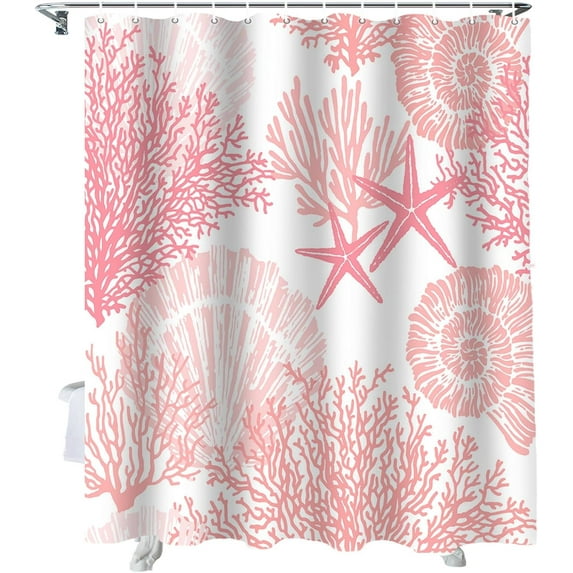 Shower Curtain Pink Coral Shower Curtains for Bathroom Decor Seashell Starfish Marine Life Shower Curtain Sets with Hooks Waterproof Fabric Bath Curtain Extra Long 72" X 84"