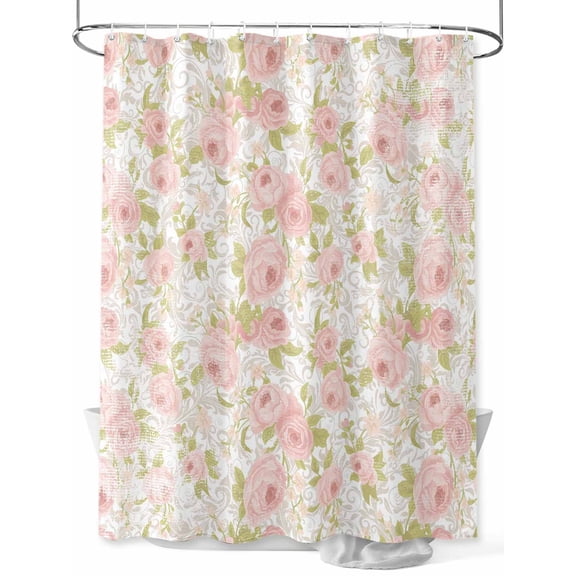 Shower Curtain Pink Floral Bathroom Curtains with Hooks, Waterproof Fabric Camellias Flowers Bath Shower Curtains Set for Bathroom Bathtubs Decor 36x72 Inch